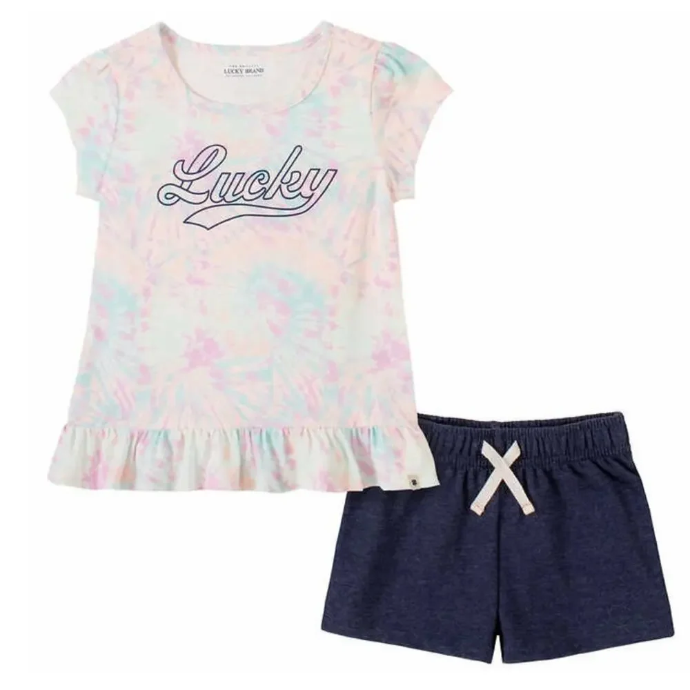 Lucky Brand Girl’s Shirt Blue Short Tye Dye Set 2 Piece Set Size 6 NWT!